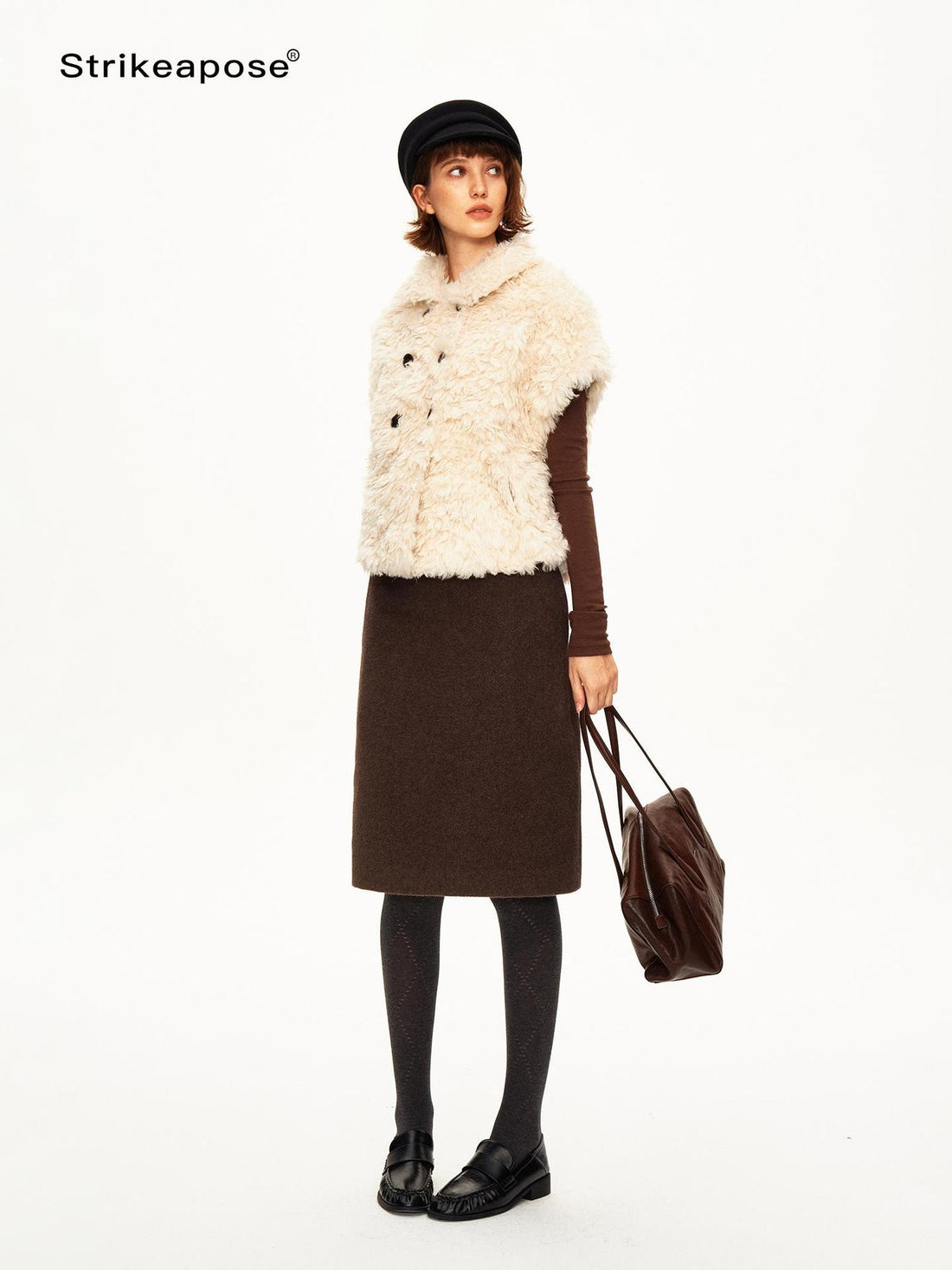 STRIKE A POSE Irregular Hem Woven Low Waist Wool Blend Straight Women&