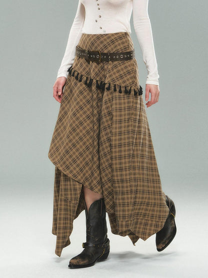 STRIKE A POSE Irregular Plaid Asymmetrical High Waist Women&