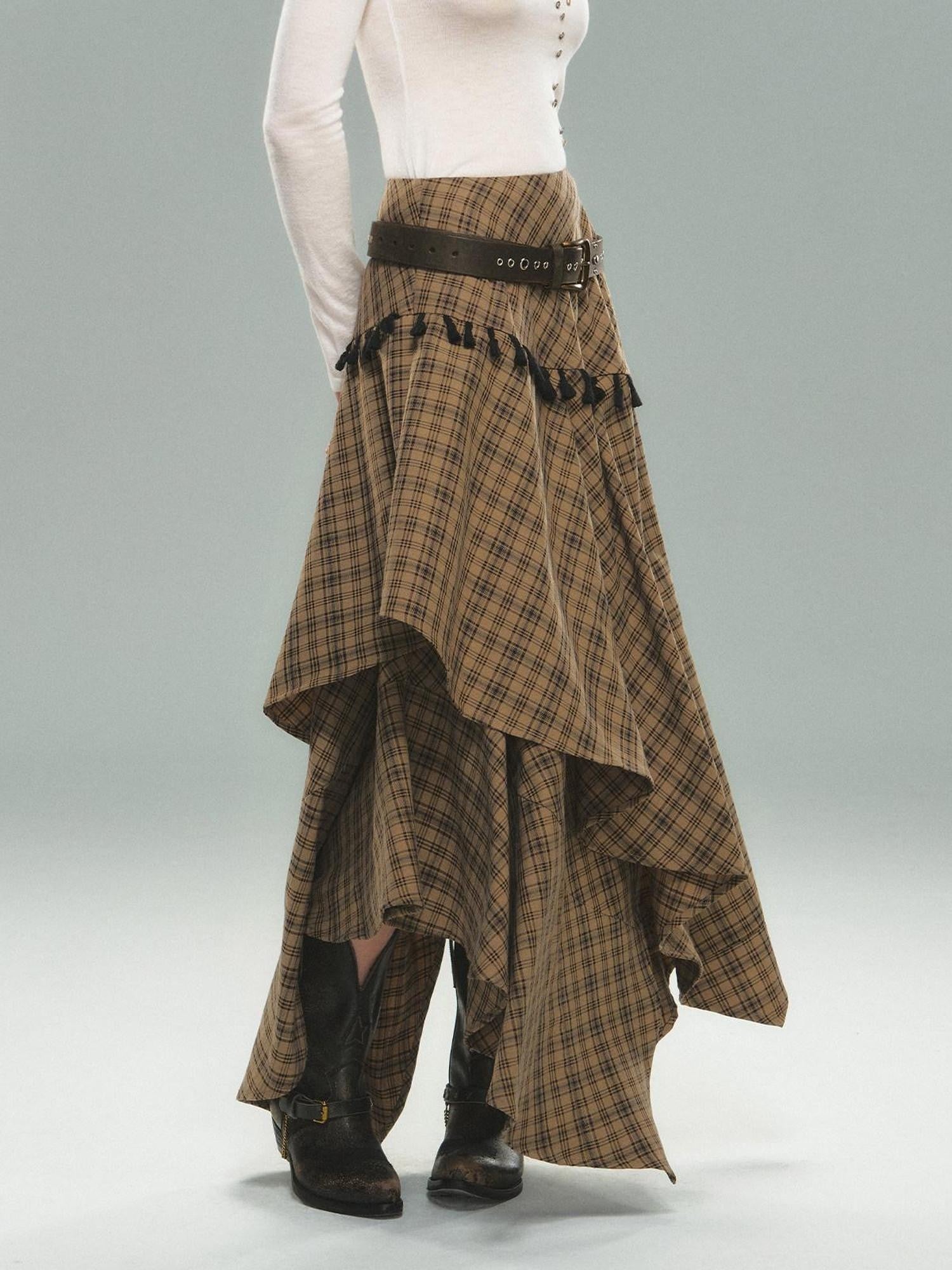 STRIKE A POSE Irregular Plaid Asymmetrical High Waist Women&