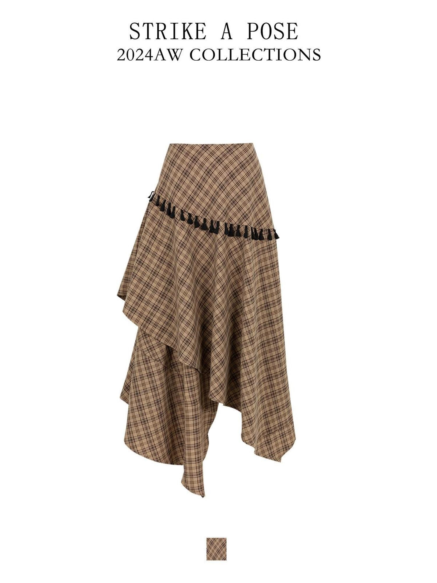 STRIKE A POSE Irregular Plaid Asymmetrical High Waist Women&