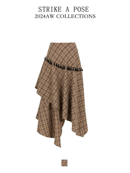 STRIKE A POSE Irregular Plaid Asymmetrical High Waist Women&