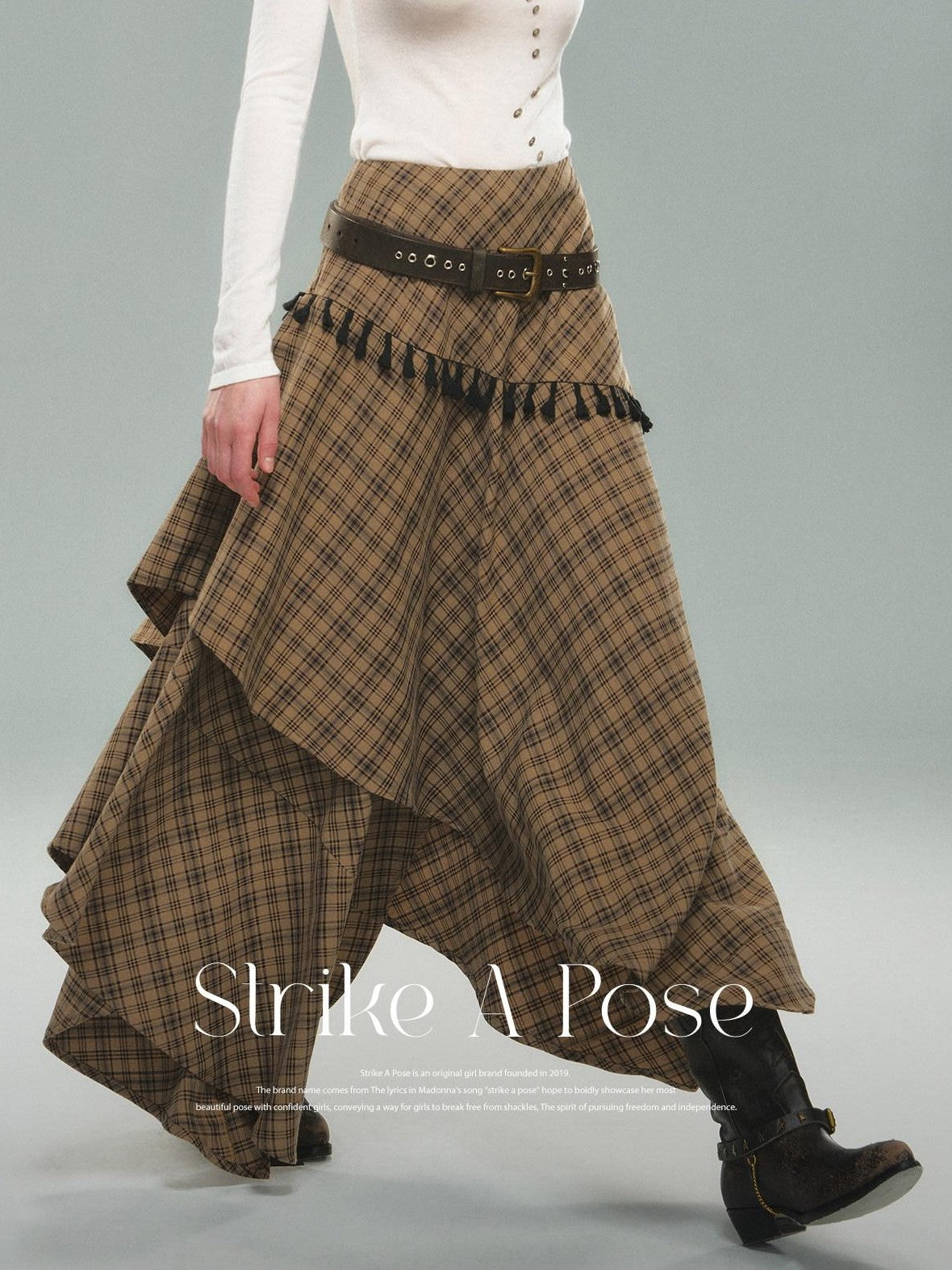 STRIKE A POSE Irregular Plaid Asymmetrical High Waist Women&