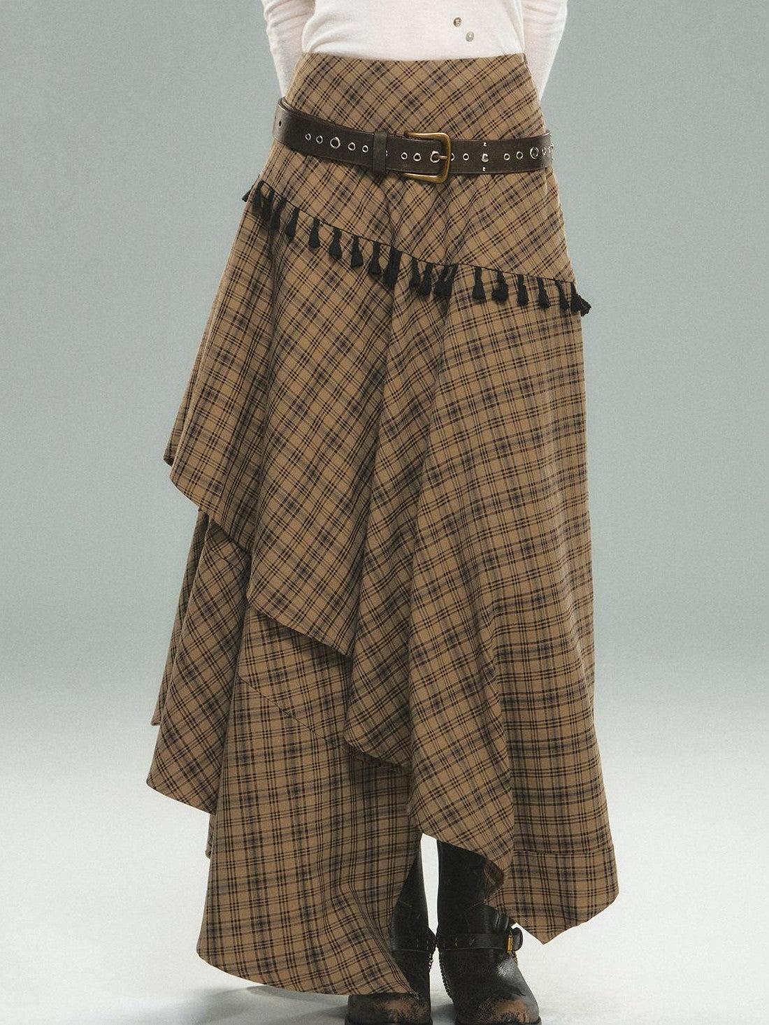 STRIKE A POSE Irregular Plaid Asymmetrical High Waist Women&