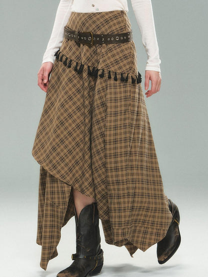 STRIKE A POSE Irregular Plaid Asymmetrical High Waist Women&