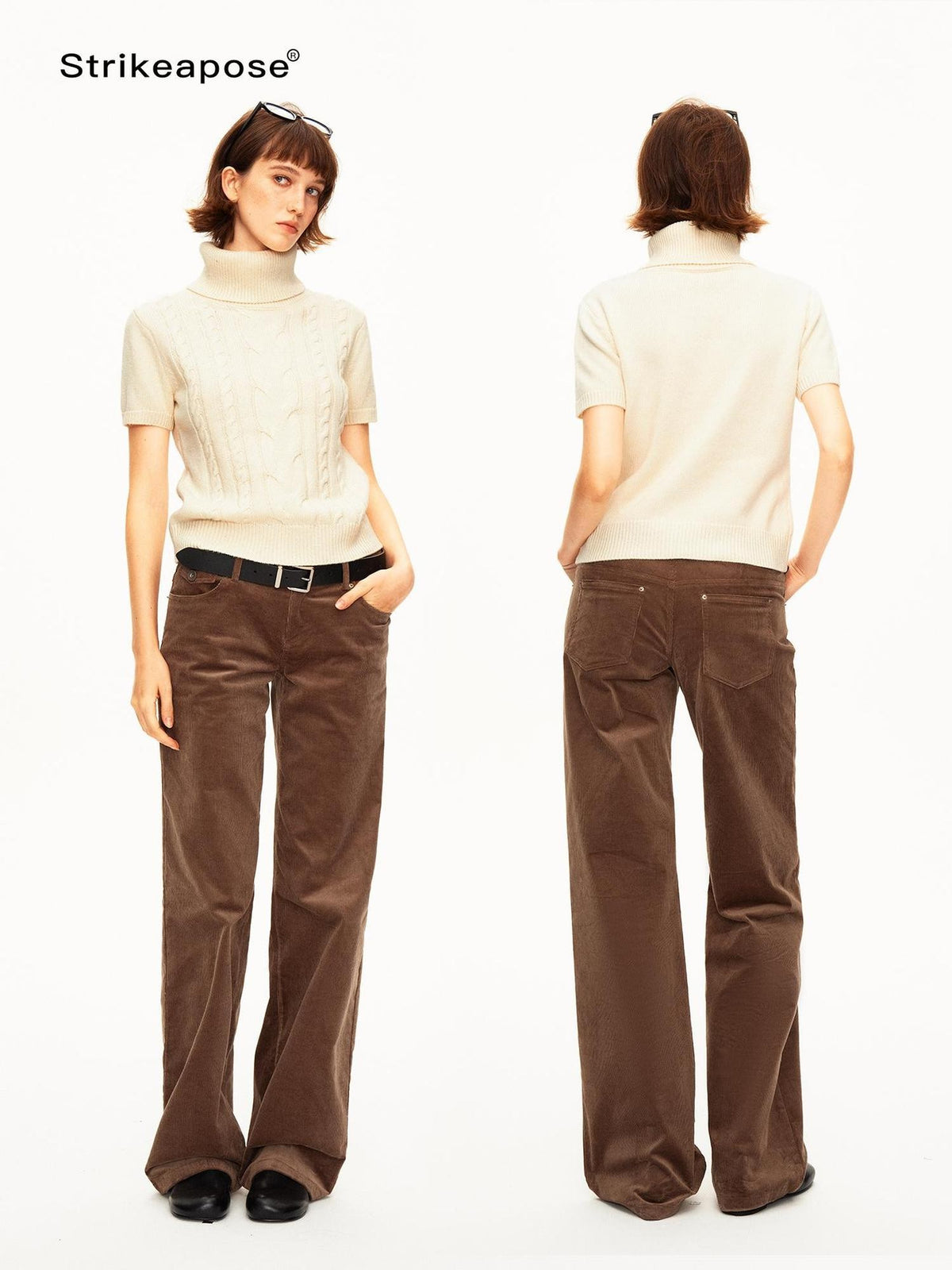 STRIKE A POSE Jacquard Cable Knit Short Sleeve Women&