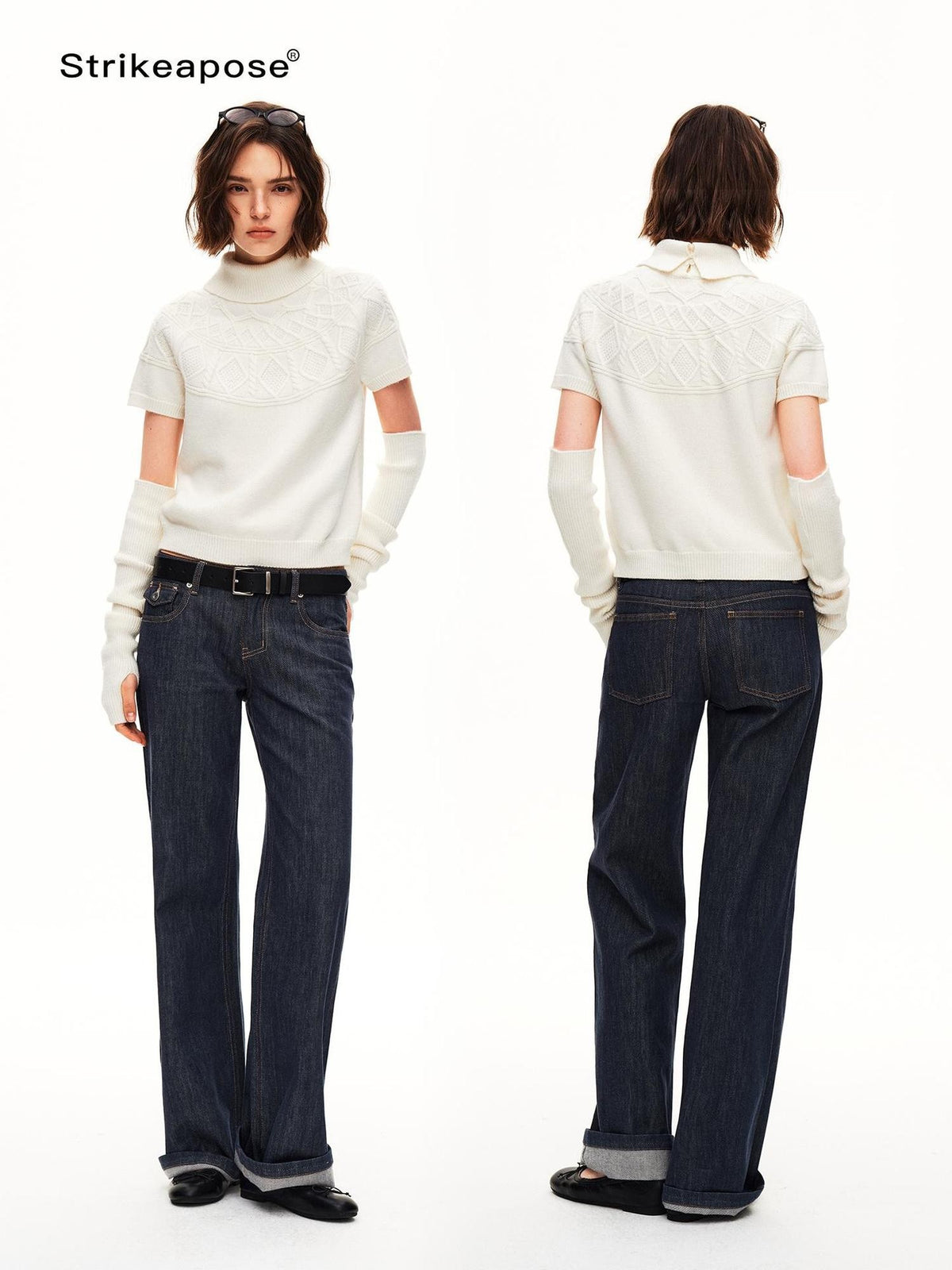 STRIKE A POSE Jacquard Raglan Sleeve Slim Fit Women&