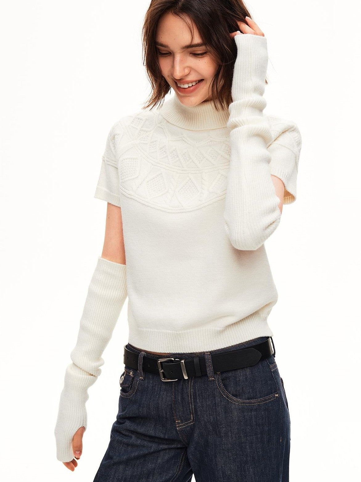 STRIKE A POSE Jacquard Raglan Sleeve Slim Fit Women&