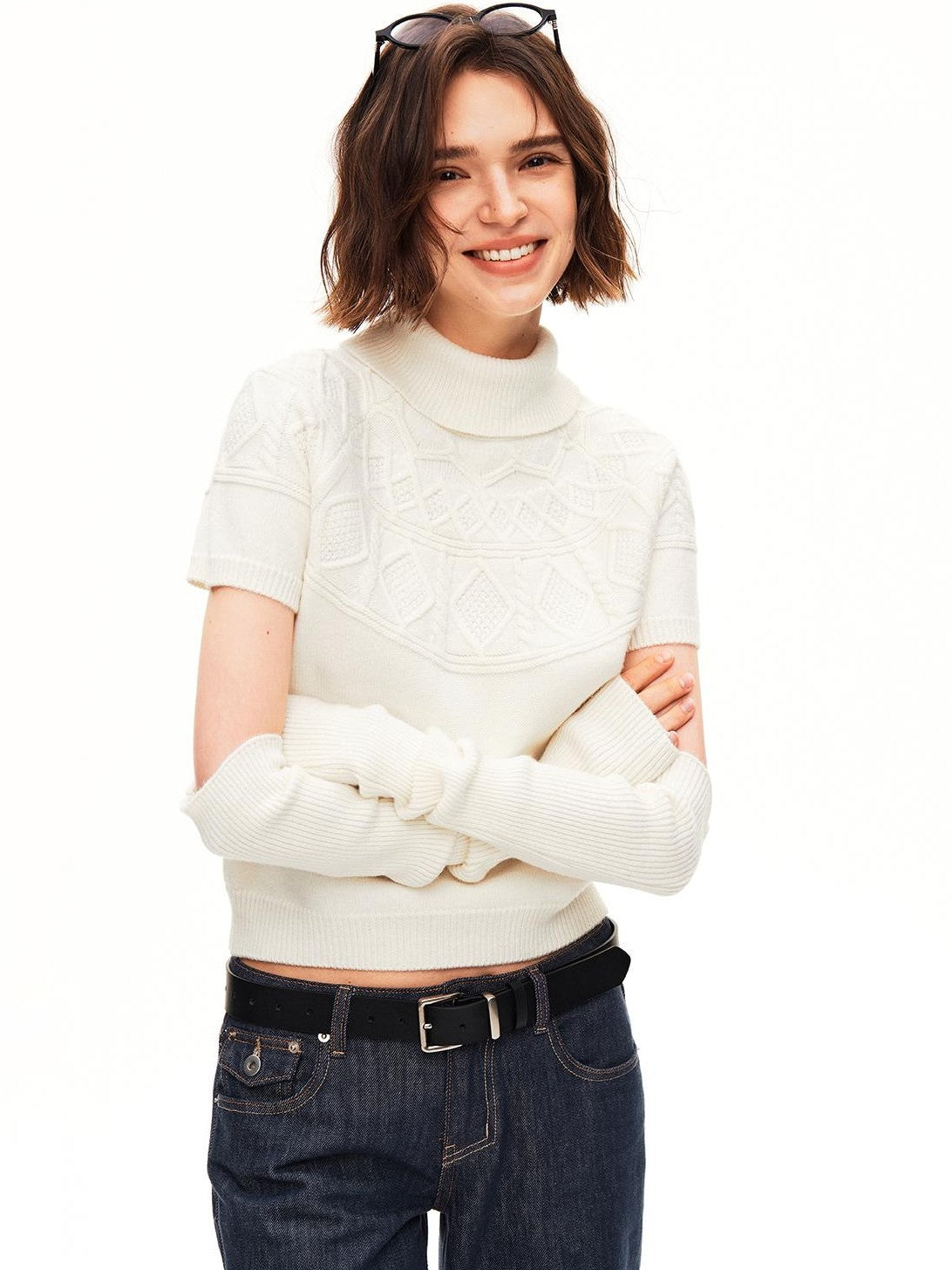 STRIKE A POSE Jacquard Raglan Sleeve Slim Fit Women&