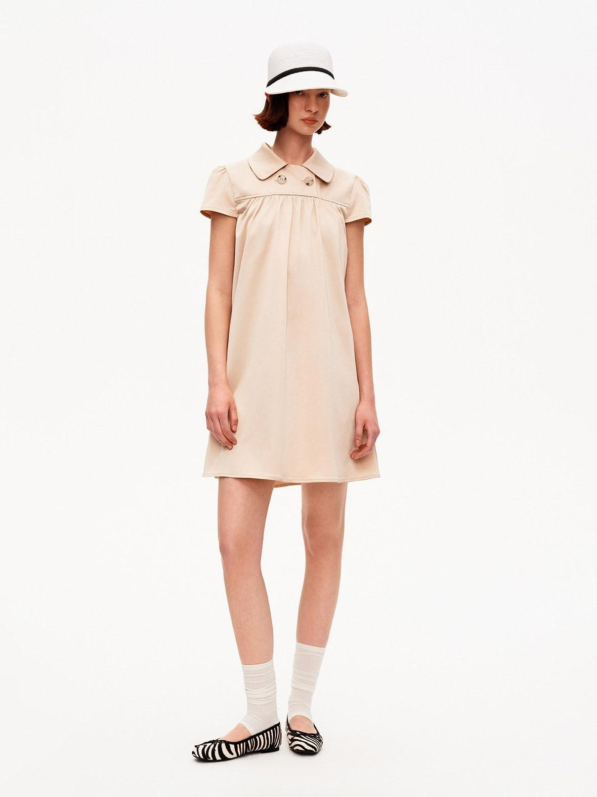 STRIKE A POSE Khaki Doll Collar Puff Sleeves High Waist Women&