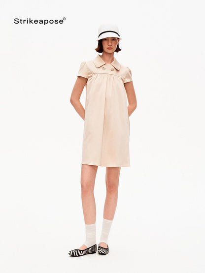 STRIKE A POSE Khaki Doll Collar Puff Sleeves High Waist Women&