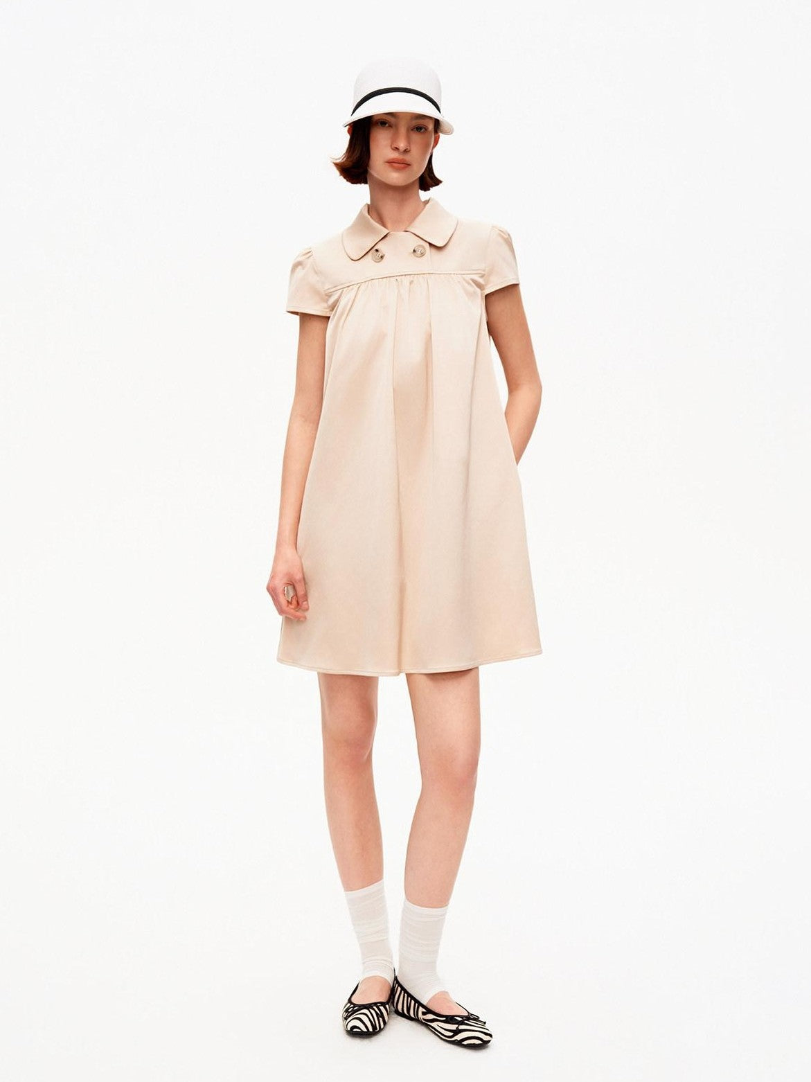 STRIKE A POSE Khaki Doll Collar Puff Sleeves High Waist Women&