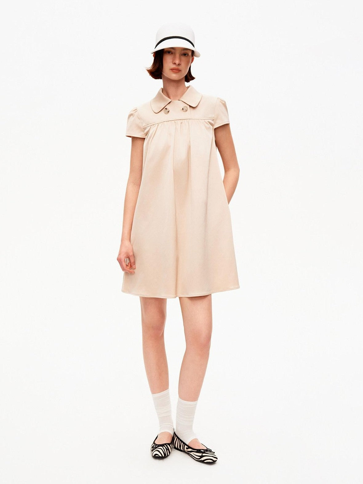 STRIKE A POSE Khaki Doll Collar Puff Sleeves High Waist Women&