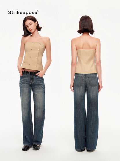 STRIKE A POSE Khaki Stand Collar Double Breasted Structured Cotton Blend Women&