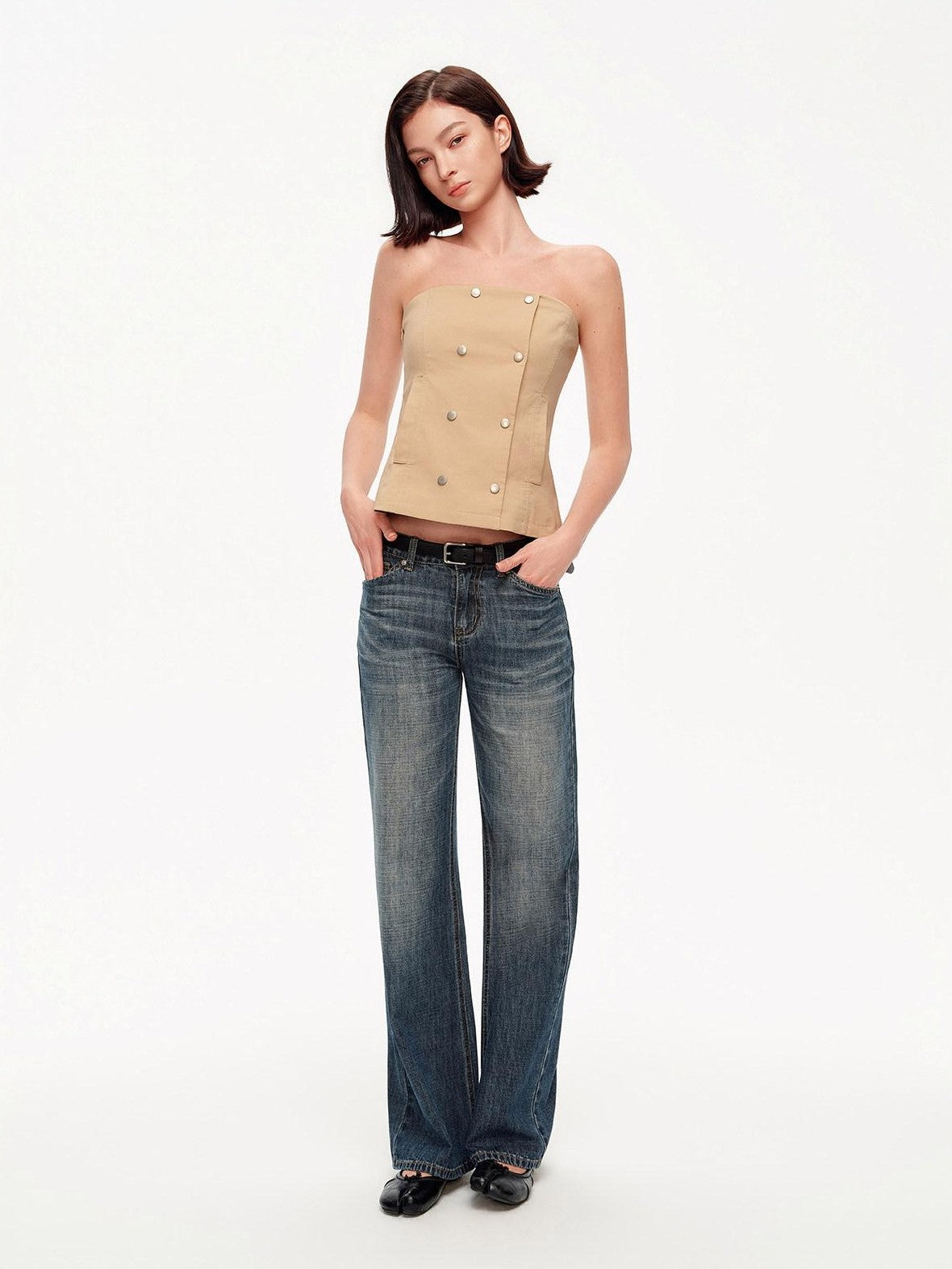 STRIKE A POSE Khaki Stand Collar Double Breasted Structured Cotton Blend Women&