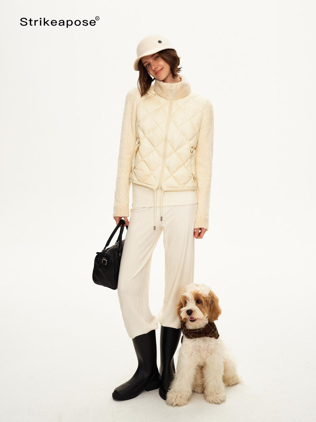 STRIKE A POSE Knitted Stand Collar White Duck Down Women&