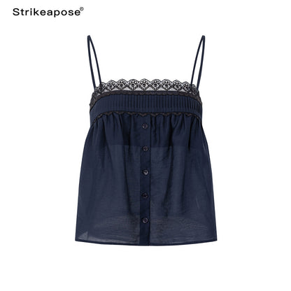 STRIKE_A_POSE_Lace_Trim_Gathered_A_Line_Babydoll_Women&