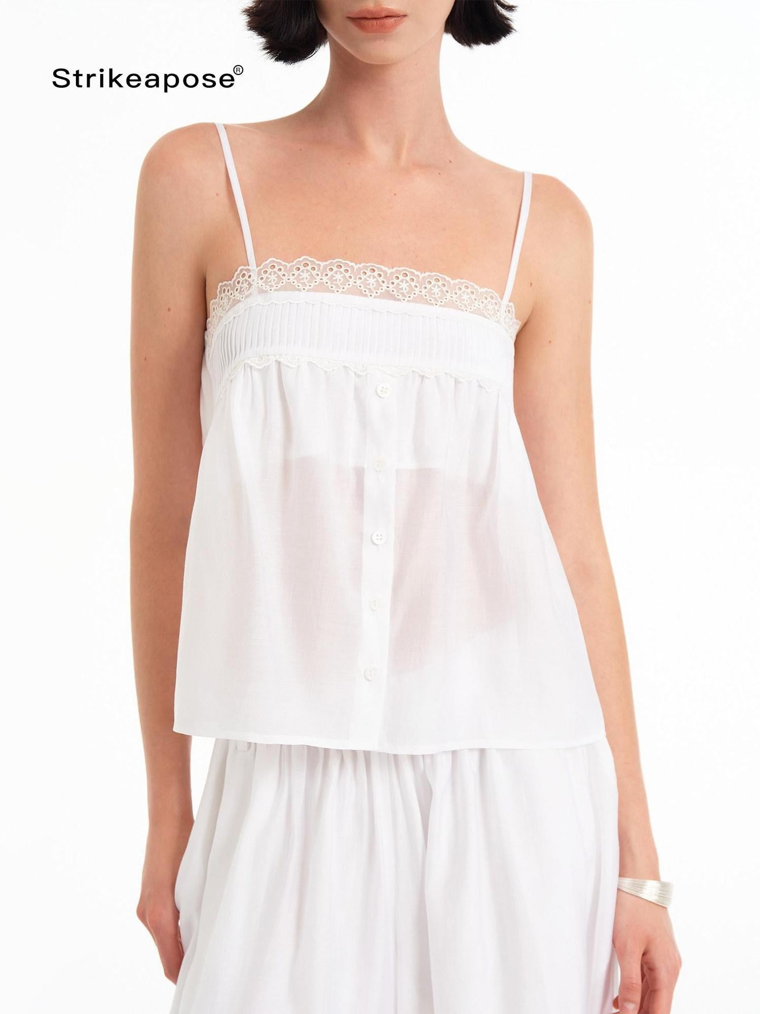 STRIKE A POSE Lace Trim Gathered A Line Babydoll Women&