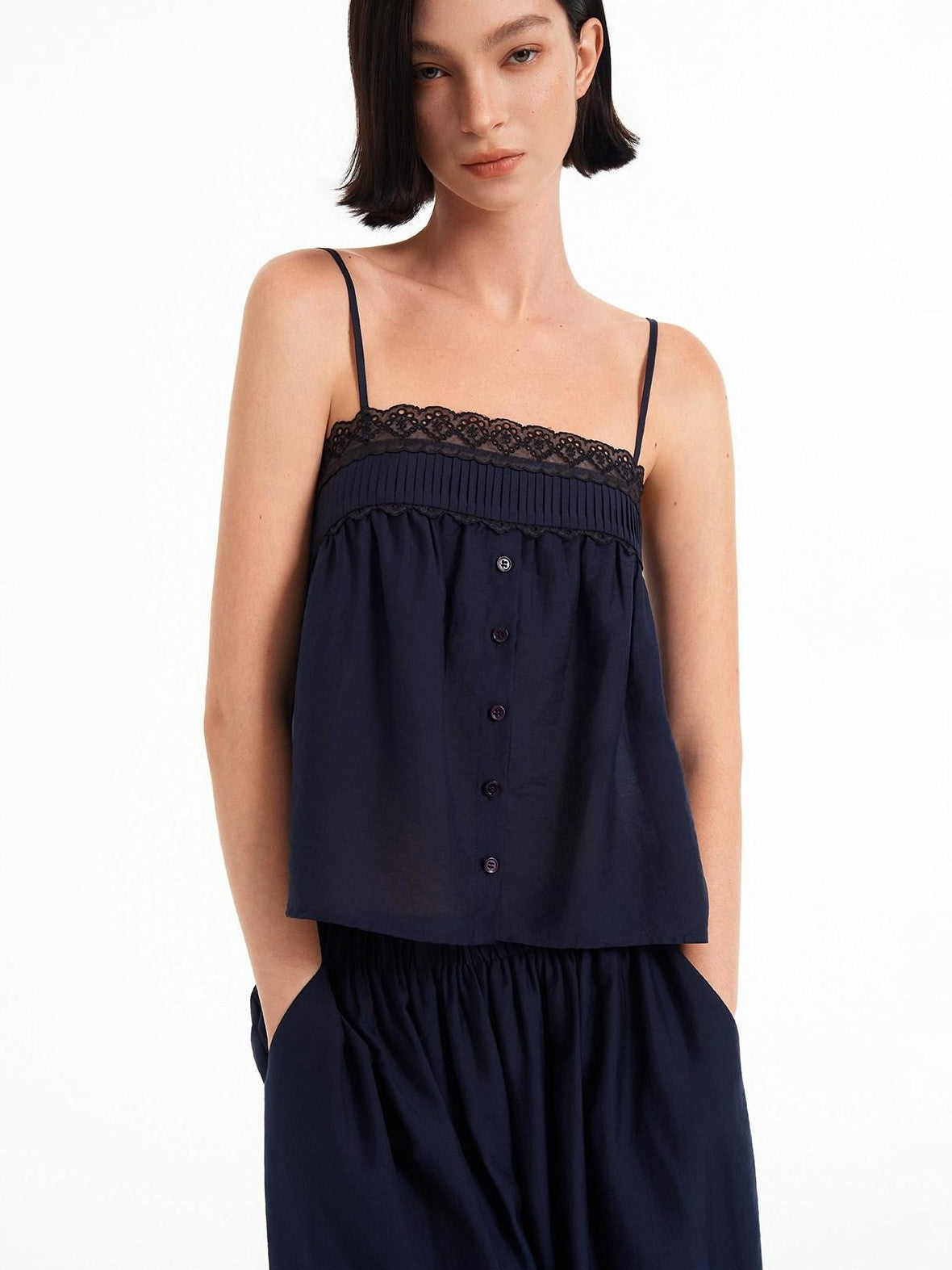 STRIKE A POSE Lace Trim Gathered A Line Babydoll Women&