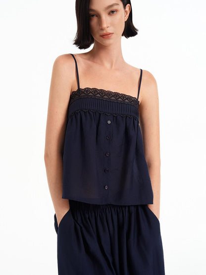 STRIKE A POSE Lace Trim Gathered A Line Babydoll Women&