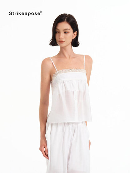 STRIKE A POSE Lace Trim Gathered A Line Babydoll Women&