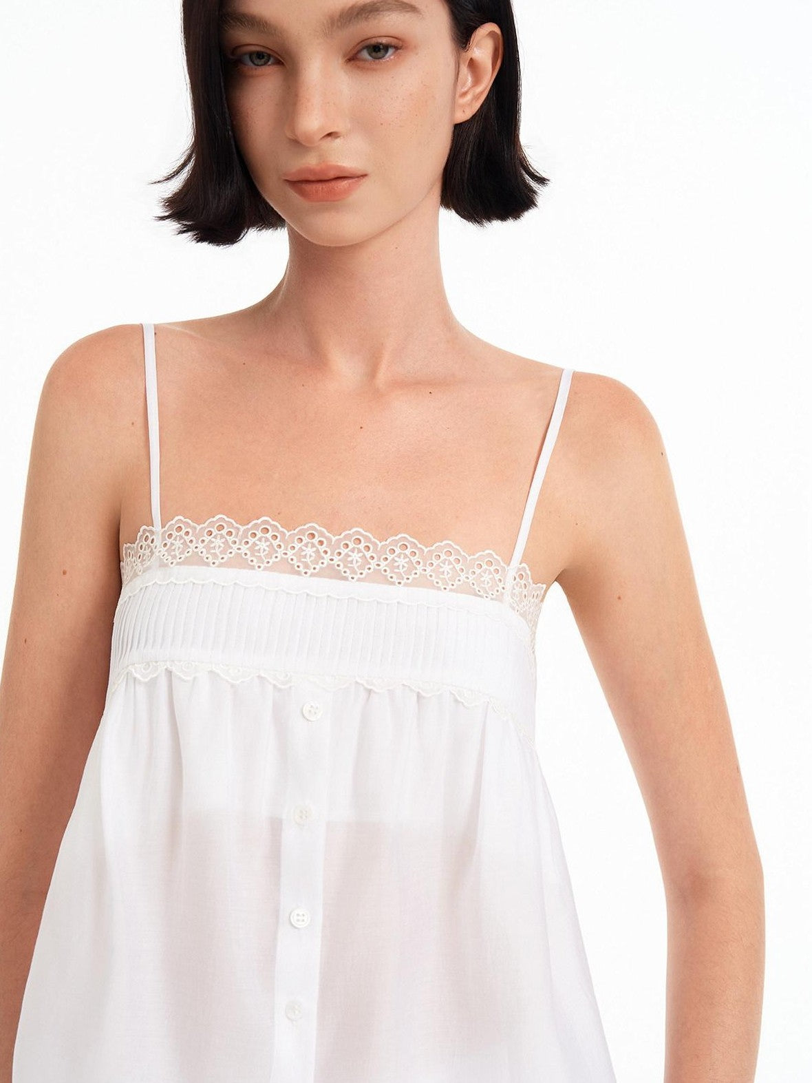 STRIKE A POSE Lace Trim Gathered A Line Babydoll Women&