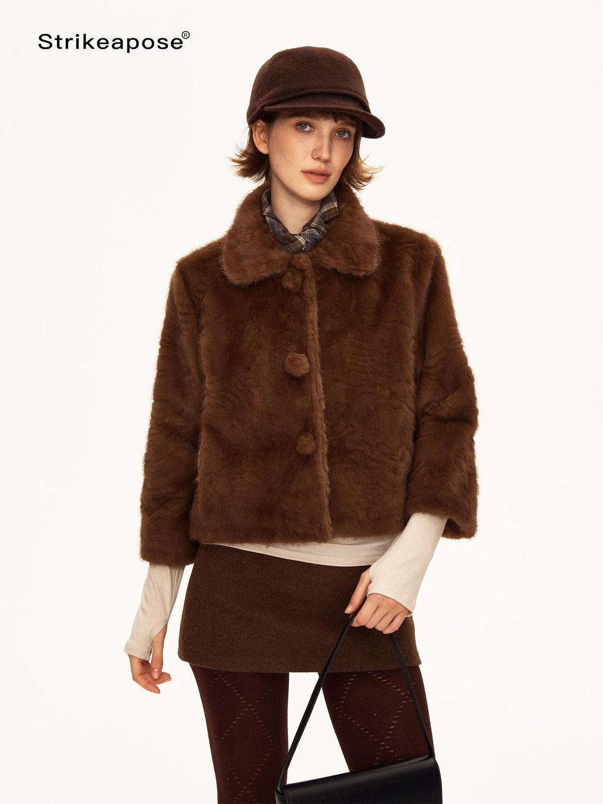 STRIKE A POSE Lapel Collar Three Quarter Sleeve Cropped Women&
