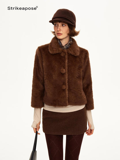 STRIKE A POSE Lapel Collar Three Quarter Sleeve Cropped Women&