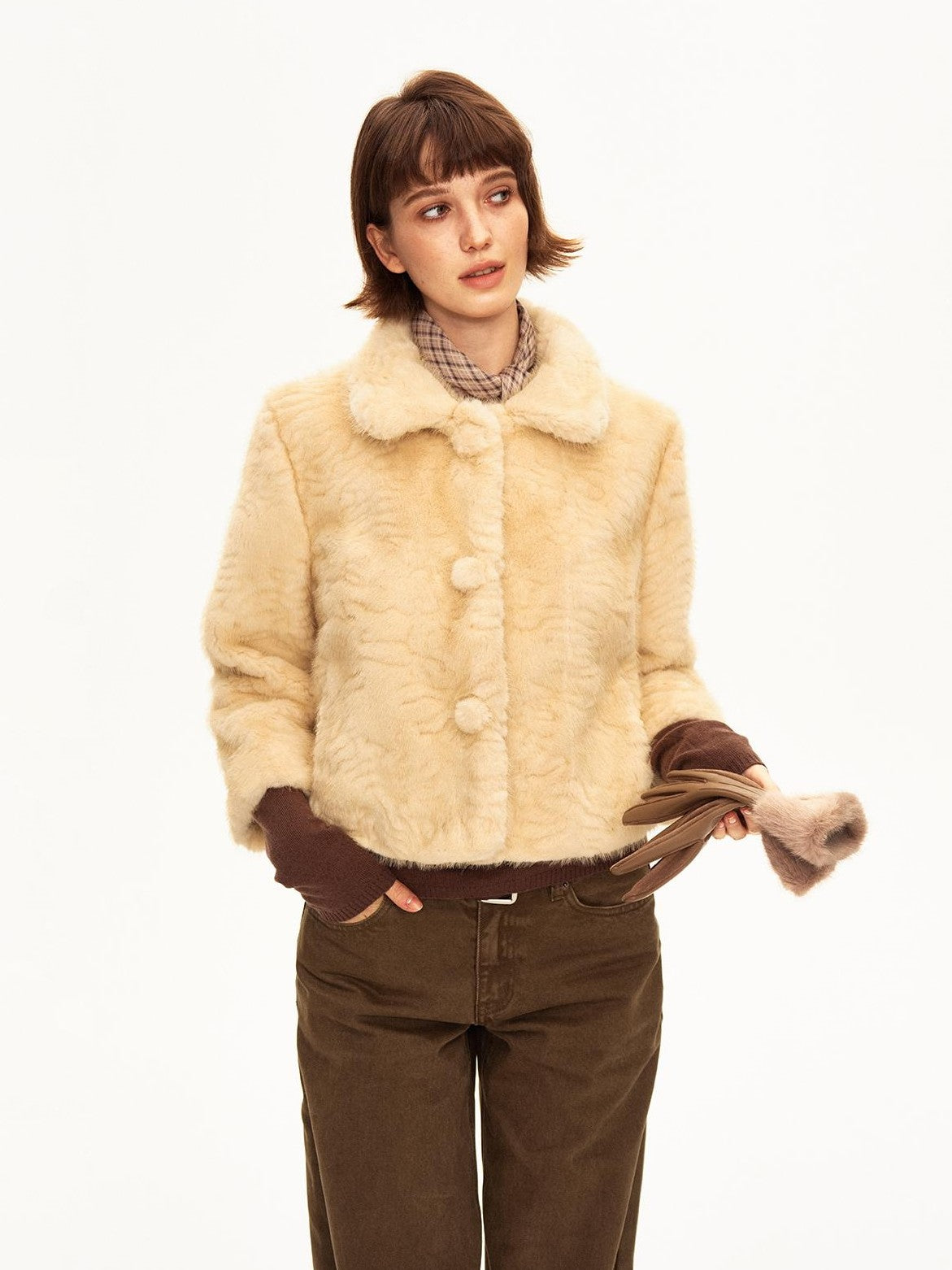 STRIKE A POSE Lapel Collar Three Quarter Sleeve Cropped Women&