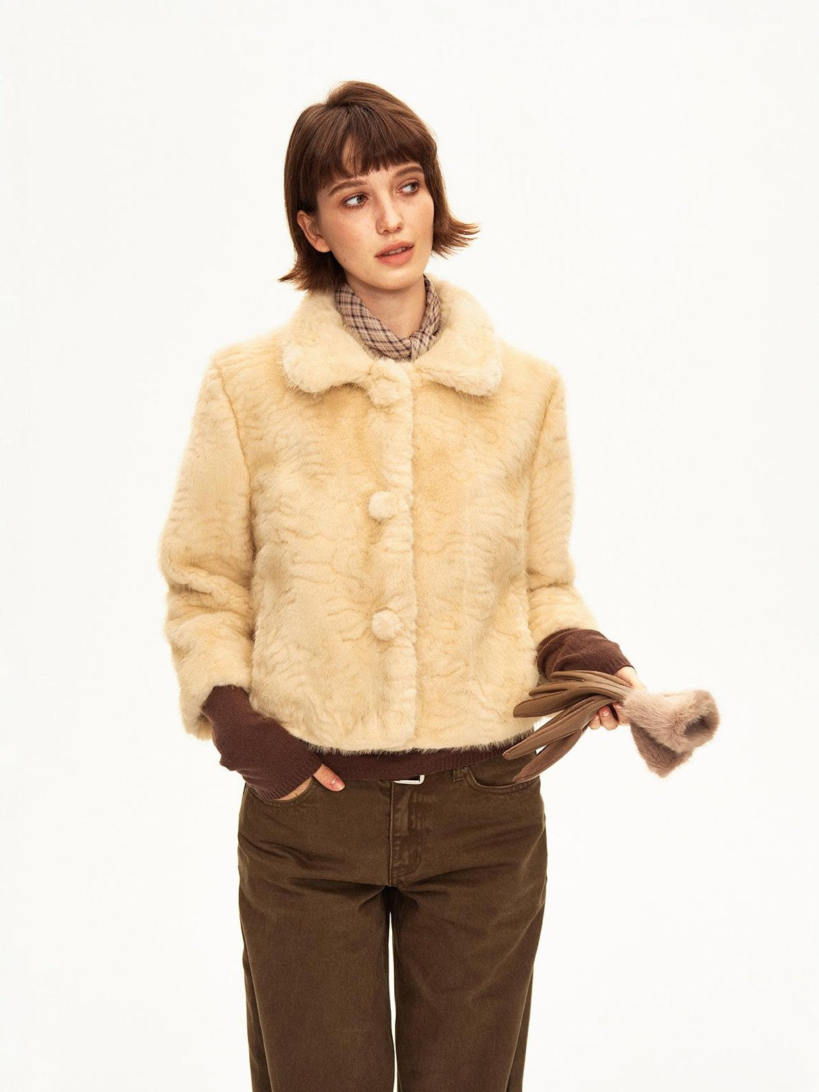 STRIKE A POSE Lapel Collar Three Quarter Sleeve Cropped Women&