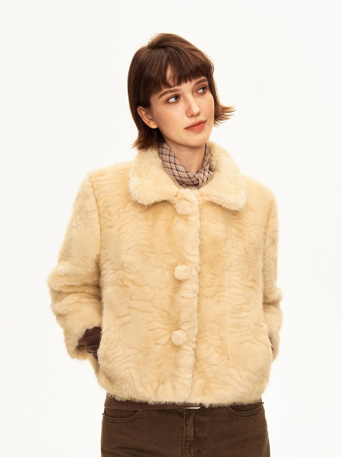 STRIKE A POSE Lapel Collar Three Quarter Sleeve Cropped Women&