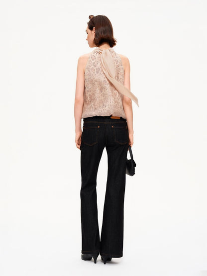 STRIKE A POSE Leopard Print Pleated Tie Round Hem Loose Women&