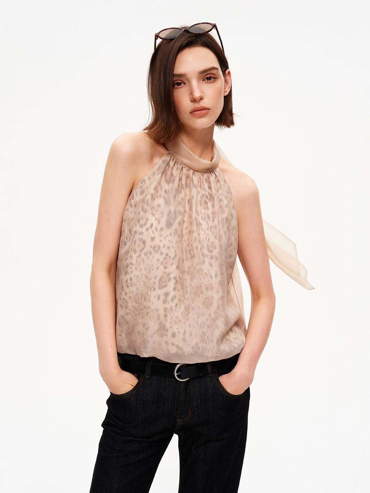 STRIKE A POSE Leopard Print Pleated Tie Round Hem Loose Women&