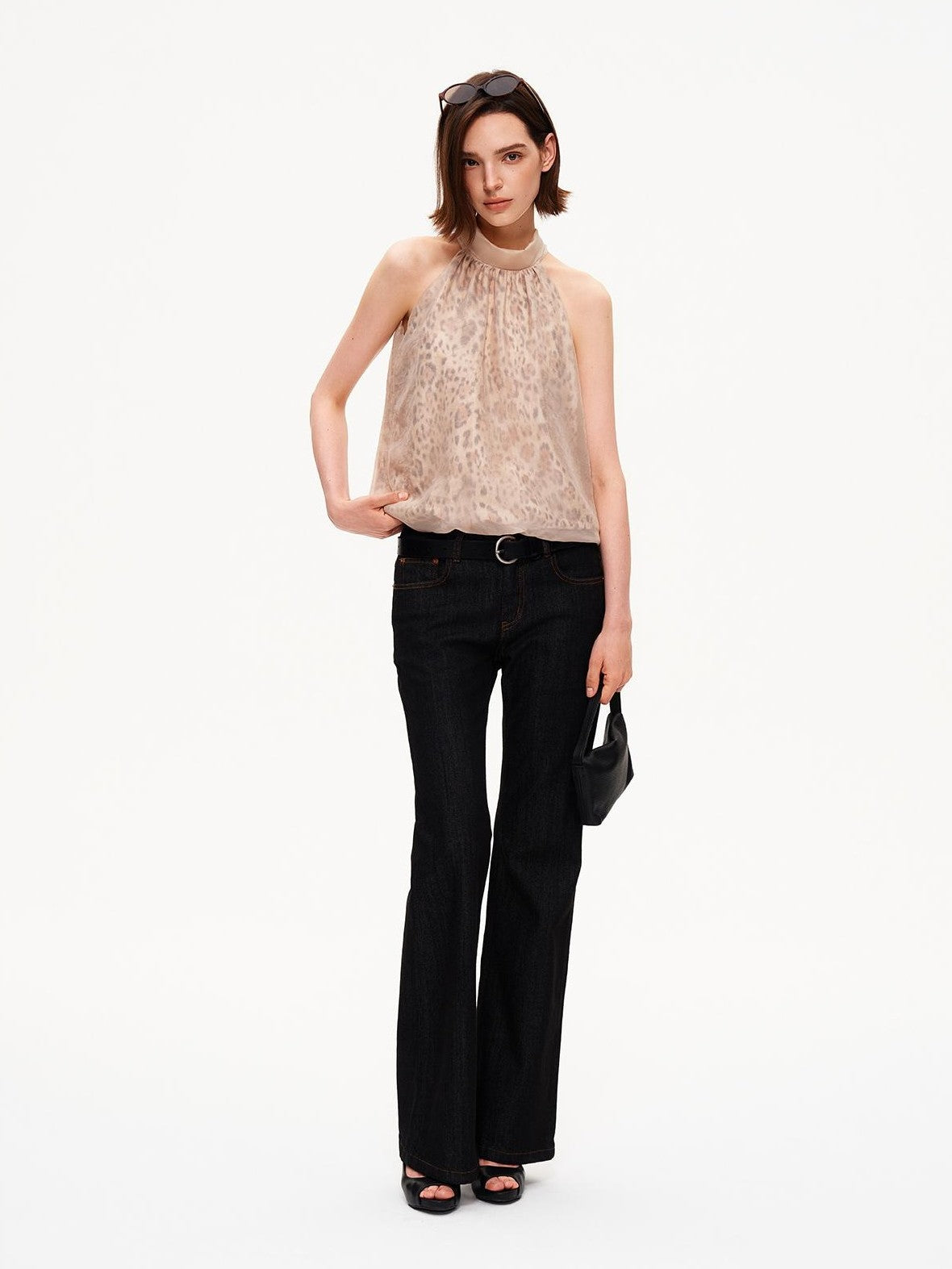 STRIKE A POSE Leopard Print Pleated Tie Round Hem Loose Women&