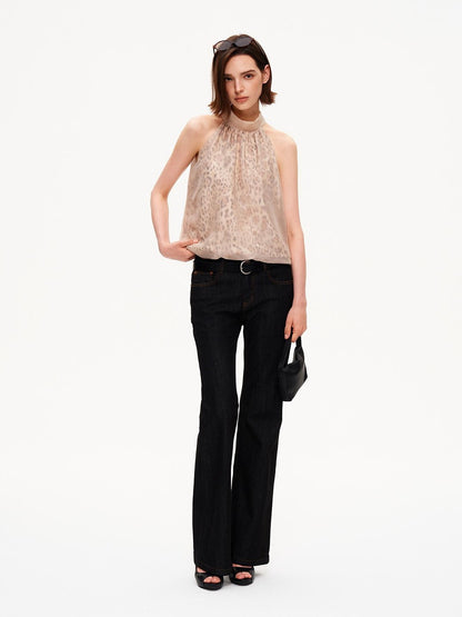 STRIKE A POSE Leopard Print Pleated Tie Round Hem Loose Women&