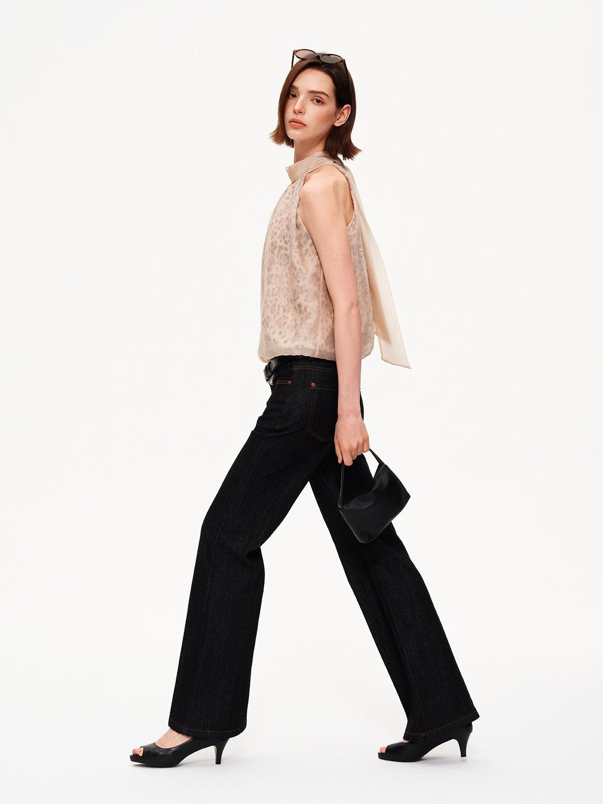 STRIKE A POSE Leopard Print Pleated Tie Round Hem Loose Women&