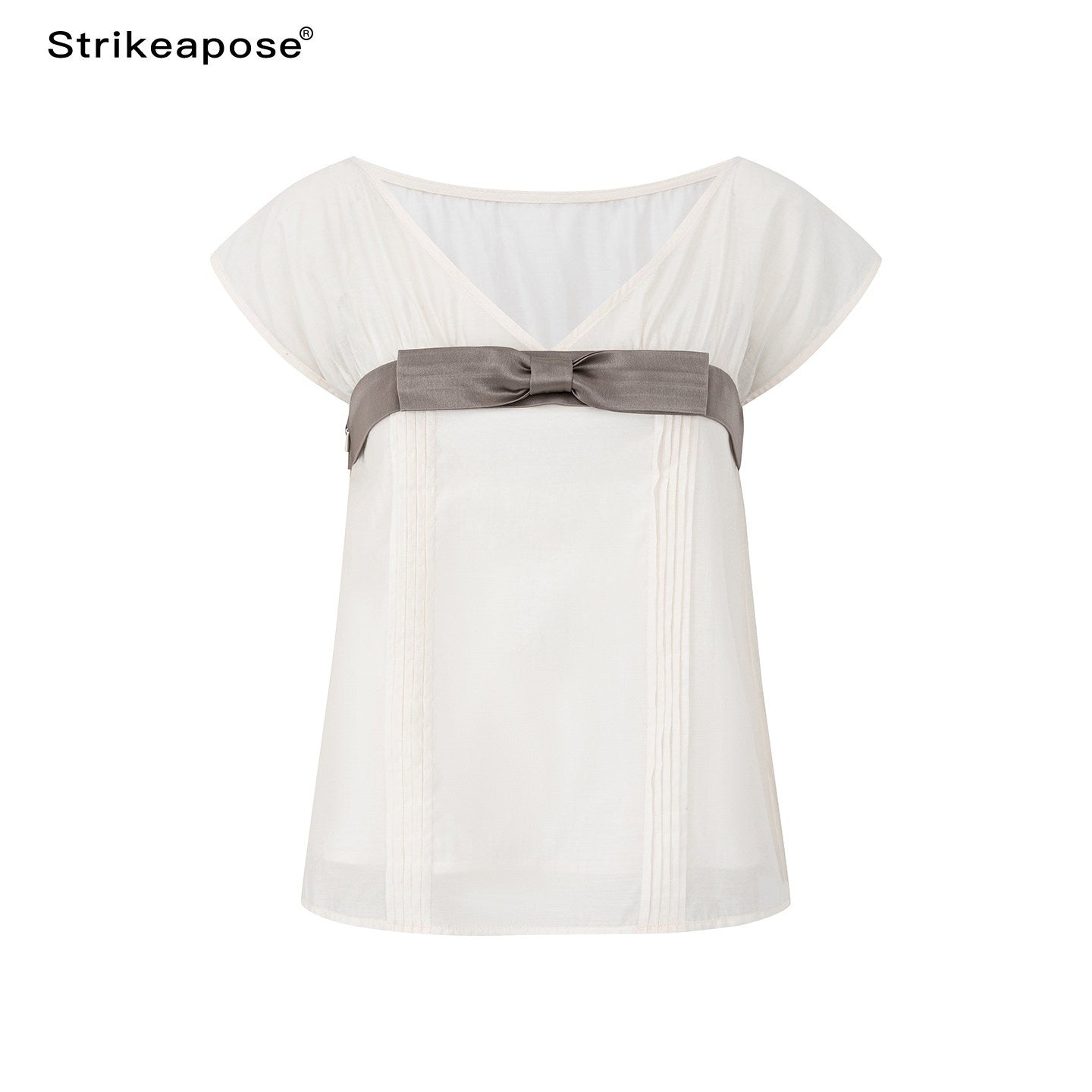STRIKE_A_POSE_Lilac_Colorblock_Bow_V-neck_Pleat_Sheer_Women&