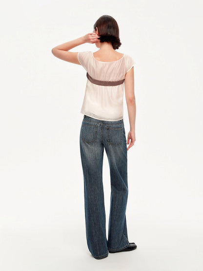 STRIKE A POSE Lilac Colorblock Bow V-neck Pleat Sheer Women&