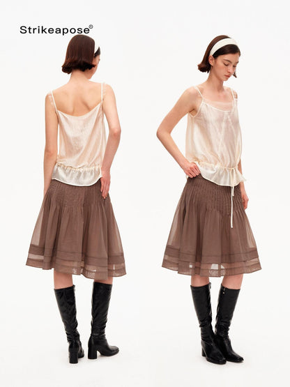 STRIKE A POSE Lustrous Textured Ruffle Mesh Panel A Line Women&