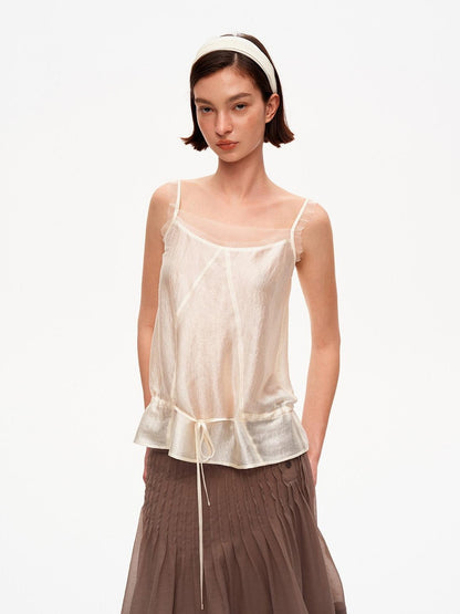 STRIKE A POSE Lustrous Textured Ruffle Mesh Panel A Line Women&