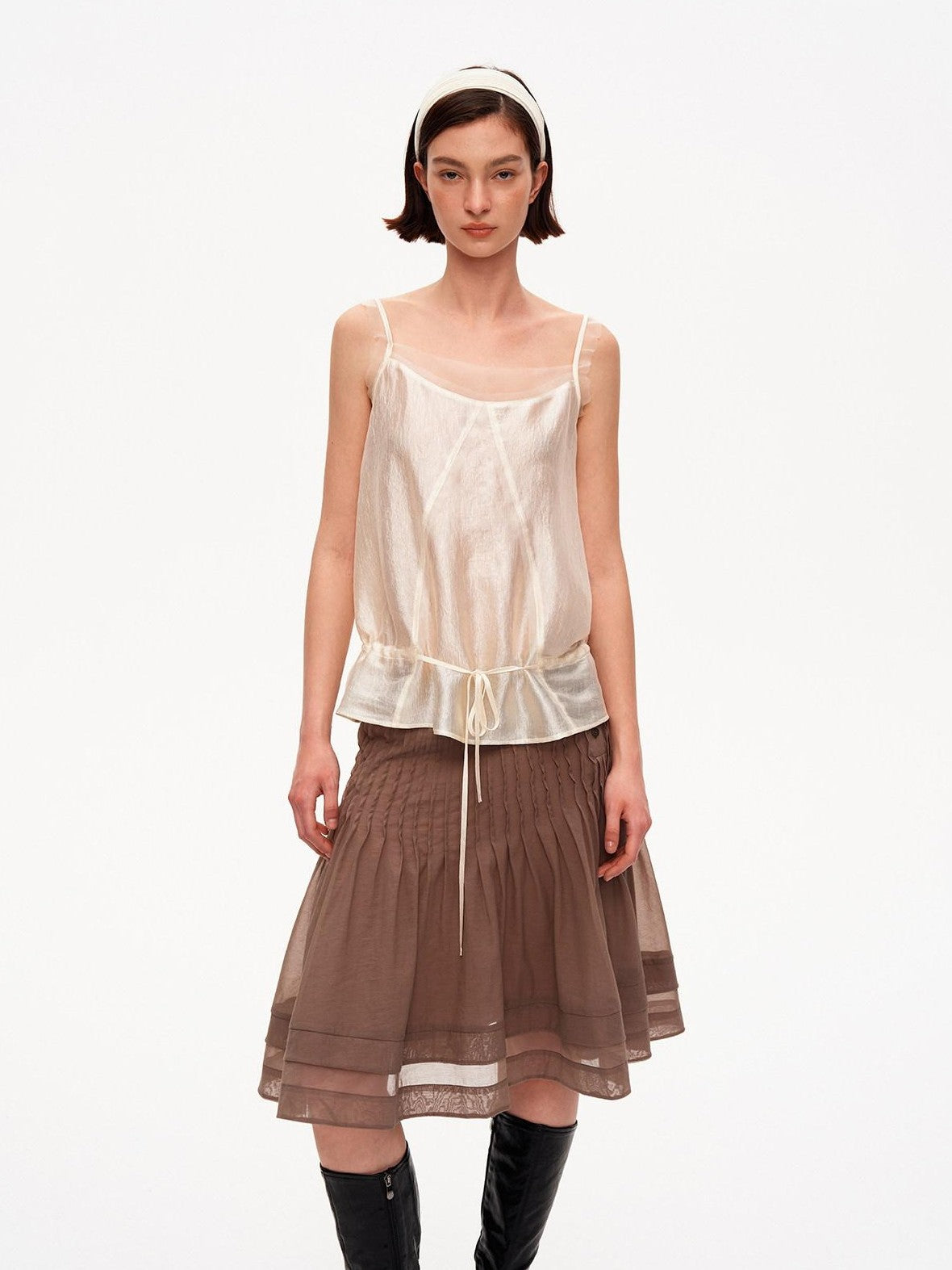 STRIKE A POSE Lustrous Textured Ruffle Mesh Panel A Line Women&