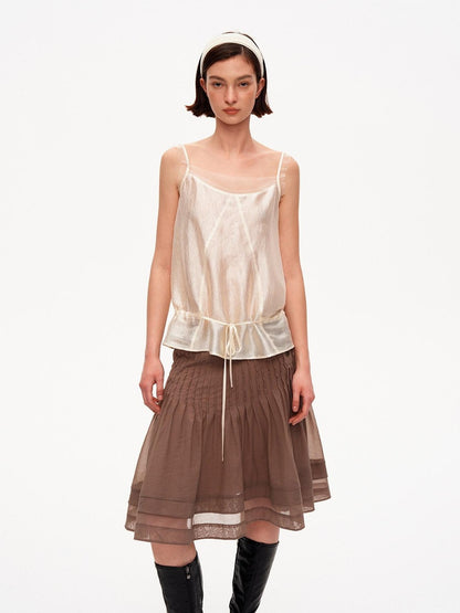 STRIKE A POSE Lustrous Textured Ruffle Mesh Panel A Line Women&