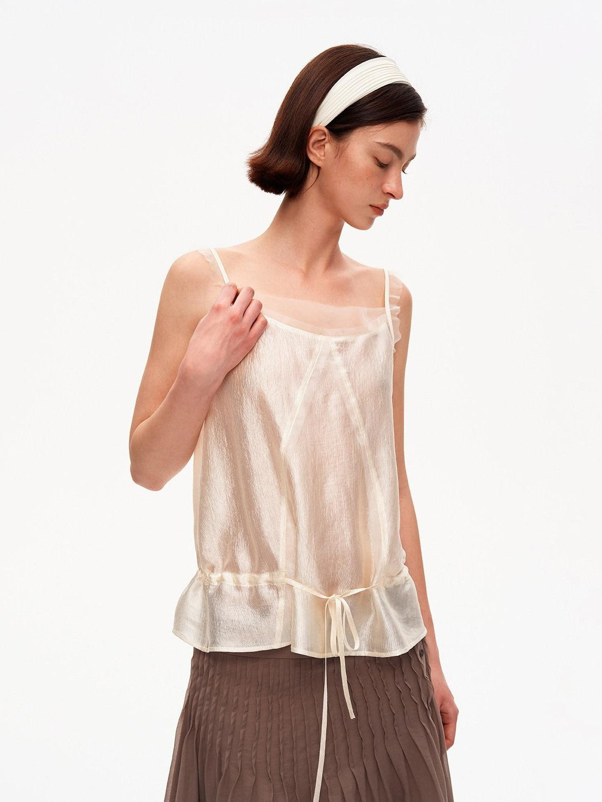 STRIKE A POSE Lustrous Textured Ruffle Mesh Panel A Line Women&
