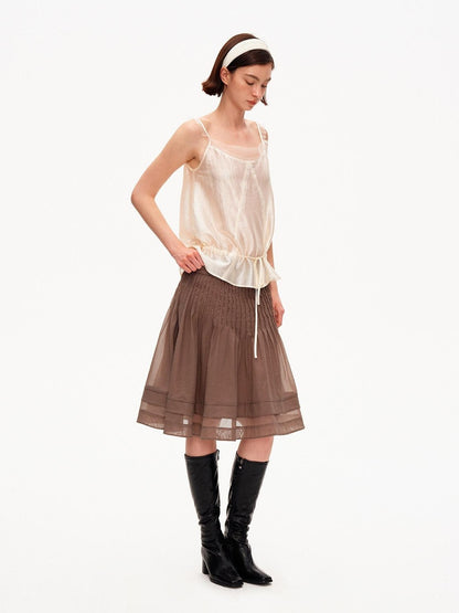 STRIKE A POSE Lustrous Textured Ruffle Mesh Panel A Line Women&