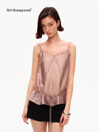 STRIKE A POSE Lustrous Textured Ruffle Mesh Panel A Line Women&
