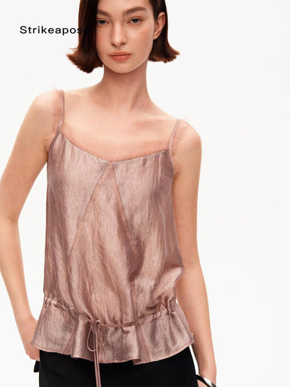 STRIKE A POSE Lustrous Textured Ruffle Mesh Panel A Line Women&