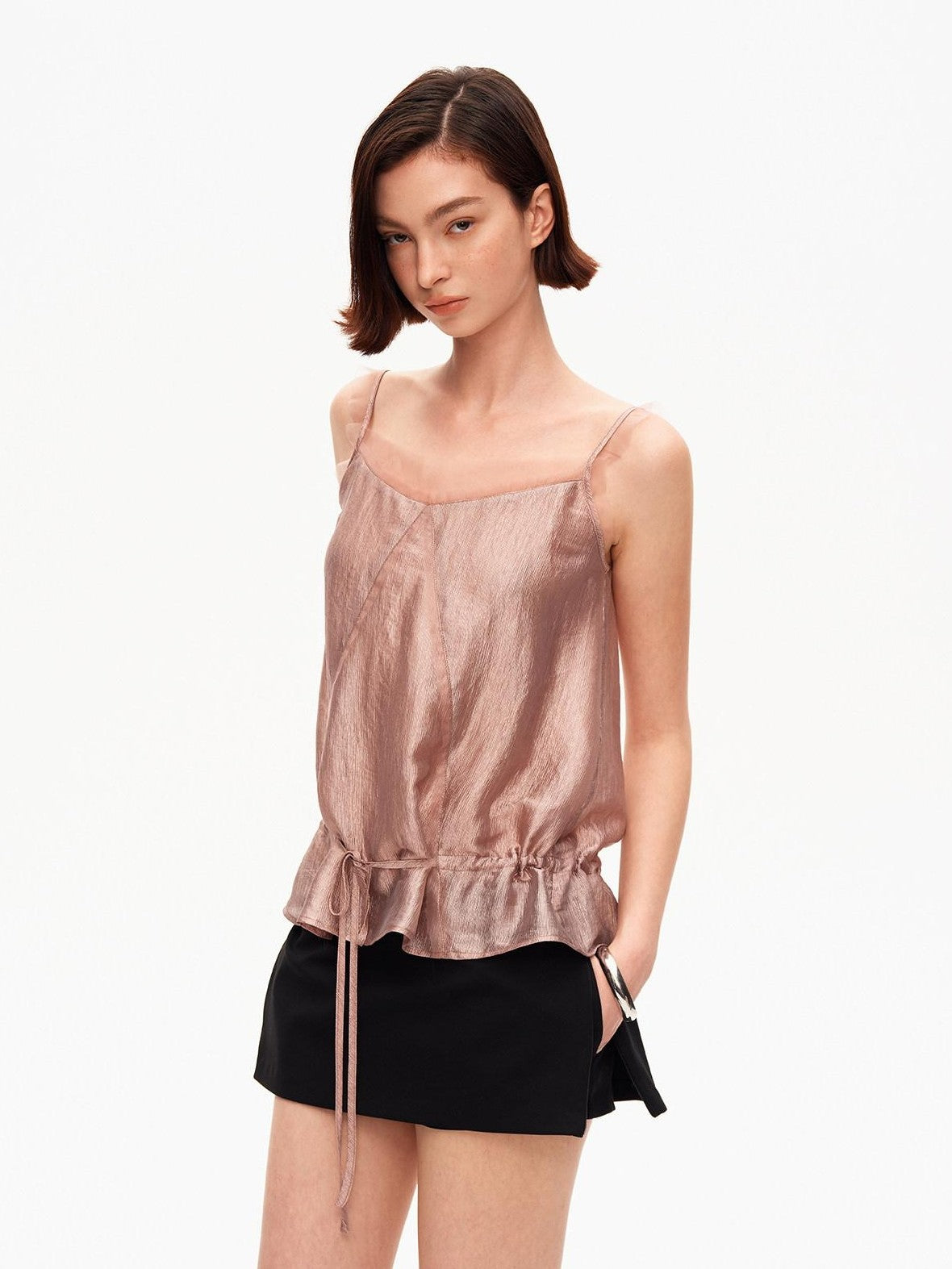 STRIKE A POSE Lustrous Textured Ruffle Mesh Panel A Line Women&