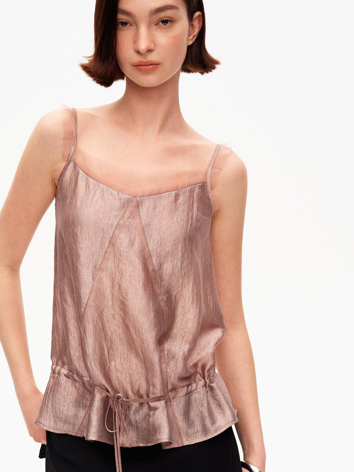STRIKE A POSE Lustrous Textured Ruffle Mesh Panel A Line Women&