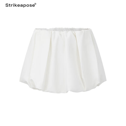 STRIKE_A_POSE_Matte_White_3d_Bud_Gathered_Pleat_High_Waist_Aline_Women&