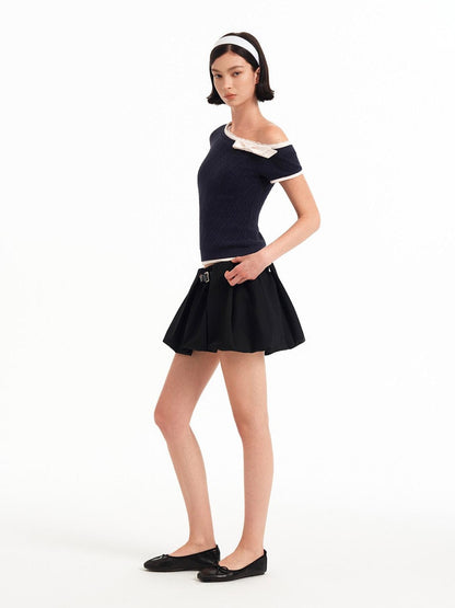 STRIKE A POSE Matte White 3d Bud Gathered Pleat High Waist Aline Women&
