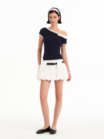 STRIKE A POSE Matte White 3d Bud Gathered Pleat High Waist Aline Women&